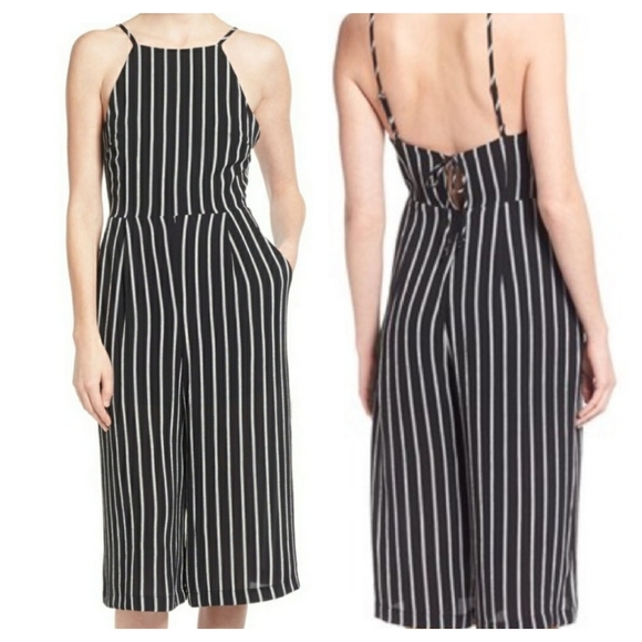 ASTR | Culotte Jumpsuit Suit Black / White Striped Small - Picture 11 of 11